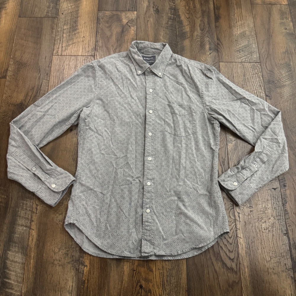 Bonobos Mens Tailored Slim Fit Button Down Shirt Grey Geometric Floral Print M